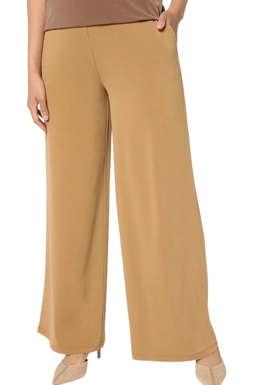 Susan Graver Women's Every Day Liquid Knit Wide-Leg Pants Caramel - Regular